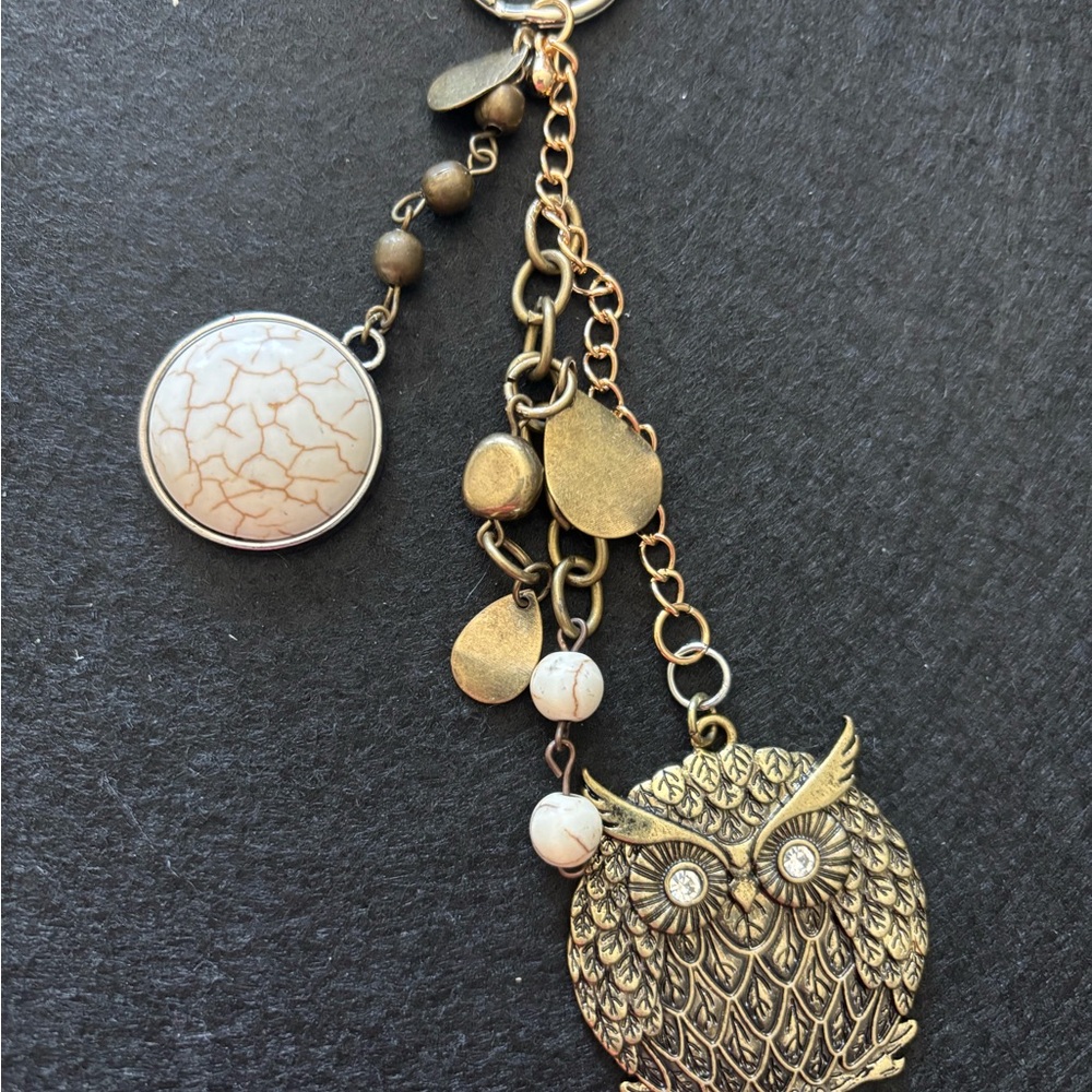 Gold Owl Pendant key chain or bag charm